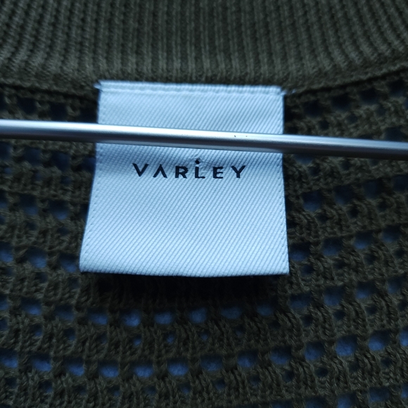 Varley Callie Sheer Knit Olive Green Short Sleeve Top - Picture 4 of 9